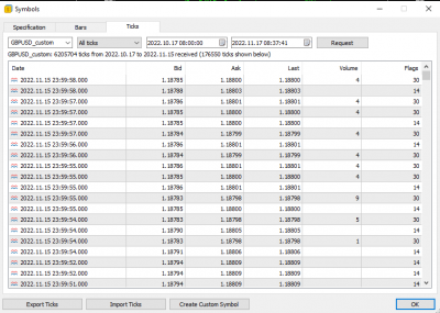 MT5 Tick Import Window